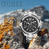 Guess Surge Chronograph Black Dial Silver Steel Strap Watch for Men - W1258G1