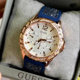 Guess Swirl Analog Quartz White Dial Blue Rubber Strap Watch for Women - W1096L4