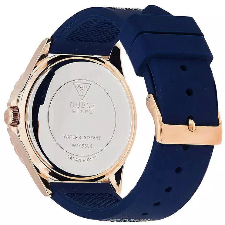 Guess Swirl Analog Quartz White Dial Blue Rubber Strap Watch for Women - W1096L4