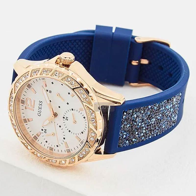 Guess Swirl Analog Quartz White Dial Blue Rubber Strap Watch for Women - W1096L4