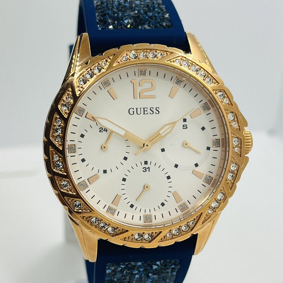 Guess Swirl Analog Quartz White Dial Blue Rubber Strap Watch for Women - W1096L4