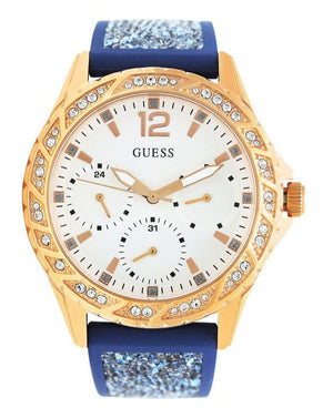 Guess Swirl Analog Quartz White Dial Blue Rubber Strap Watch for Women - W1096L4