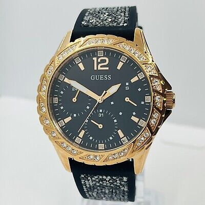 Guess Swirl Quartz Black Dial Black Silicone Strap Watch for Women - W1096L3