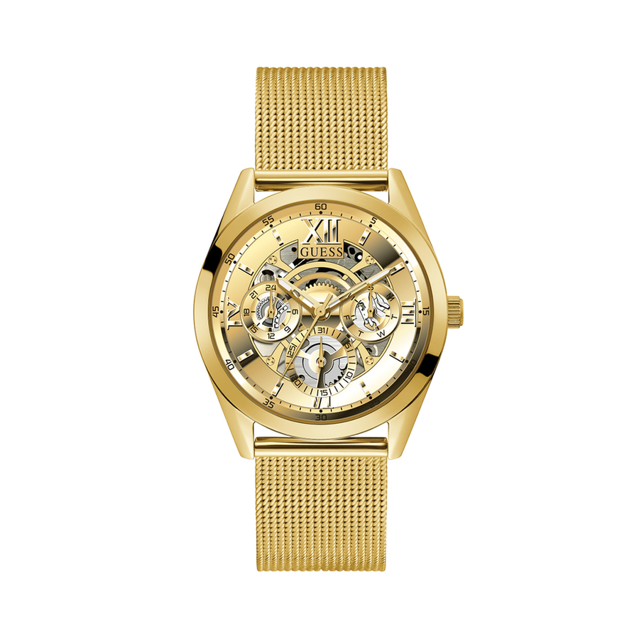 Guess Tailor Multifunction Gold Dial Gold Mesh Bracelet Watch for Men - GW0368G2