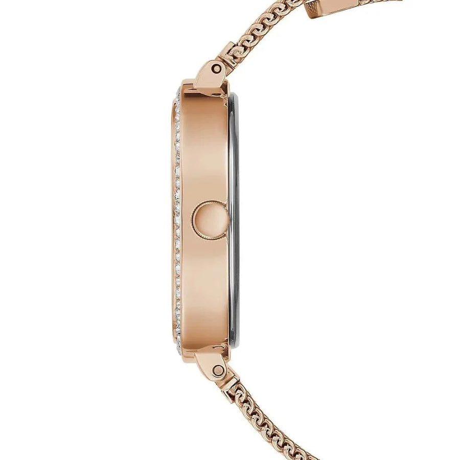 Guess Tapestry Diamonds Rose Gold Dial Rose Gold Mesh Bracelet Watch for Women - GW0354L3