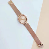 Guess Tapestry Diamonds Rose Gold Dial Rose Gold Mesh Bracelet Watch for Women - GW0354L3