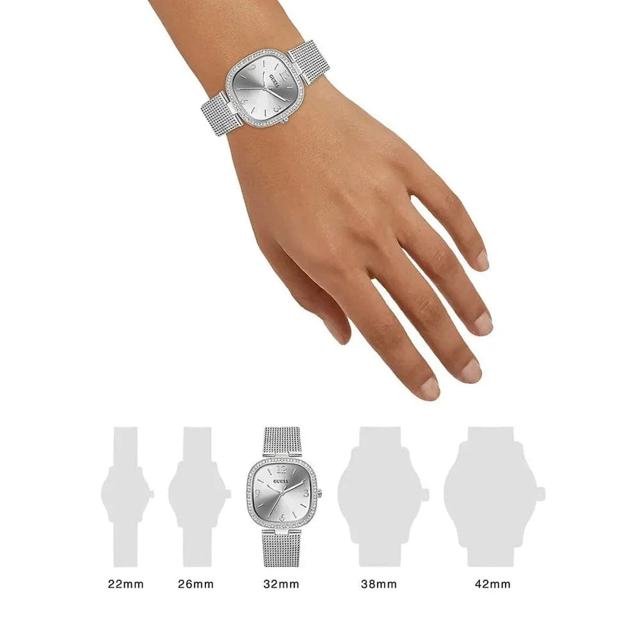 Guess Tapestry Diamonds Silver Dial Silver Mesh Bracelet Watch for Women - GW0354L1