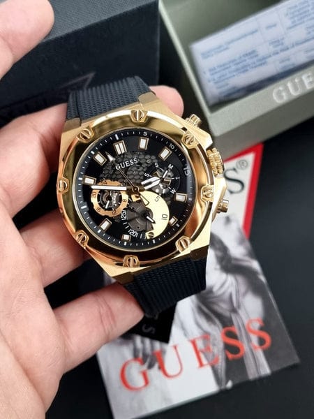 Guess Third Gear Multifunction Black Dial Black Rubber Strap Watch for Men - GW0334G2