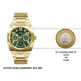Guess Trend Analog Green Dial Gold Steel Strap Watch For Men - GW0624G2