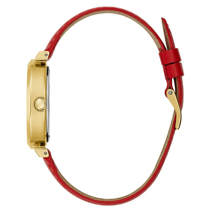 Guess Trend Dragon Gold Dial Red Leather Strap Watch For Women - GW0646L1