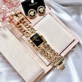 Guess Trend Multi Chain Black Dial Gold Steel Strap Watch for Women - U1117L5