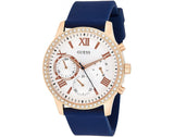 Guess Solar White Rose Gold Dial Blue Rubber Strap Watch For Women - W1135L3