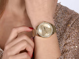 Guess Tri Glitz Quartz Diamonds Gold Dial Gold Mesh Bracelet Watch For Women - W1142L2
