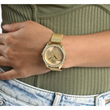 Guess Tri Glitz Quartz Diamonds Gold Dial Gold Mesh Bracelet Watch For Women - W1142L2
