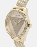 Guess Tri Glitz Quartz Diamonds Gold Dial Gold Mesh Bracelet Watch For Women - W1142L2
