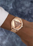 Guess Tri Glitz Quartz Diamonds Rose Gold Dial Rose Gold Mesh Bracelet Watch For Women - W1142L4