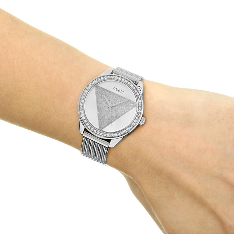 Guess Tri Glitz Quartz Silver Dial Silver Mesh Bracelet Watch For Women - W1142L1