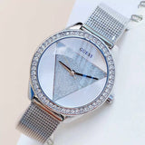 Guess Tri Glitz Quartz Silver Dial Silver Mesh Bracelet Watch For Women - W1142L1