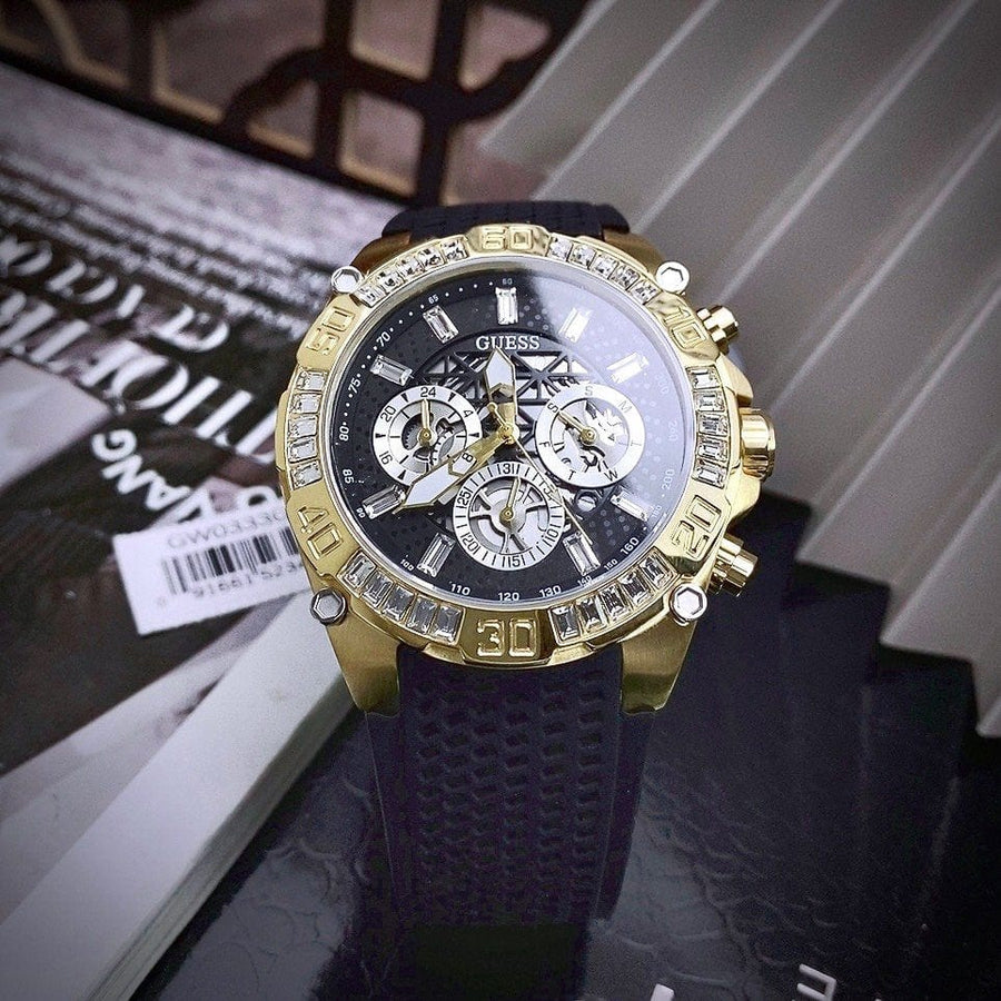 Guess Trophy Multifunction Black Dial Black Rubber Strap Watch for Men - GW0333G1
