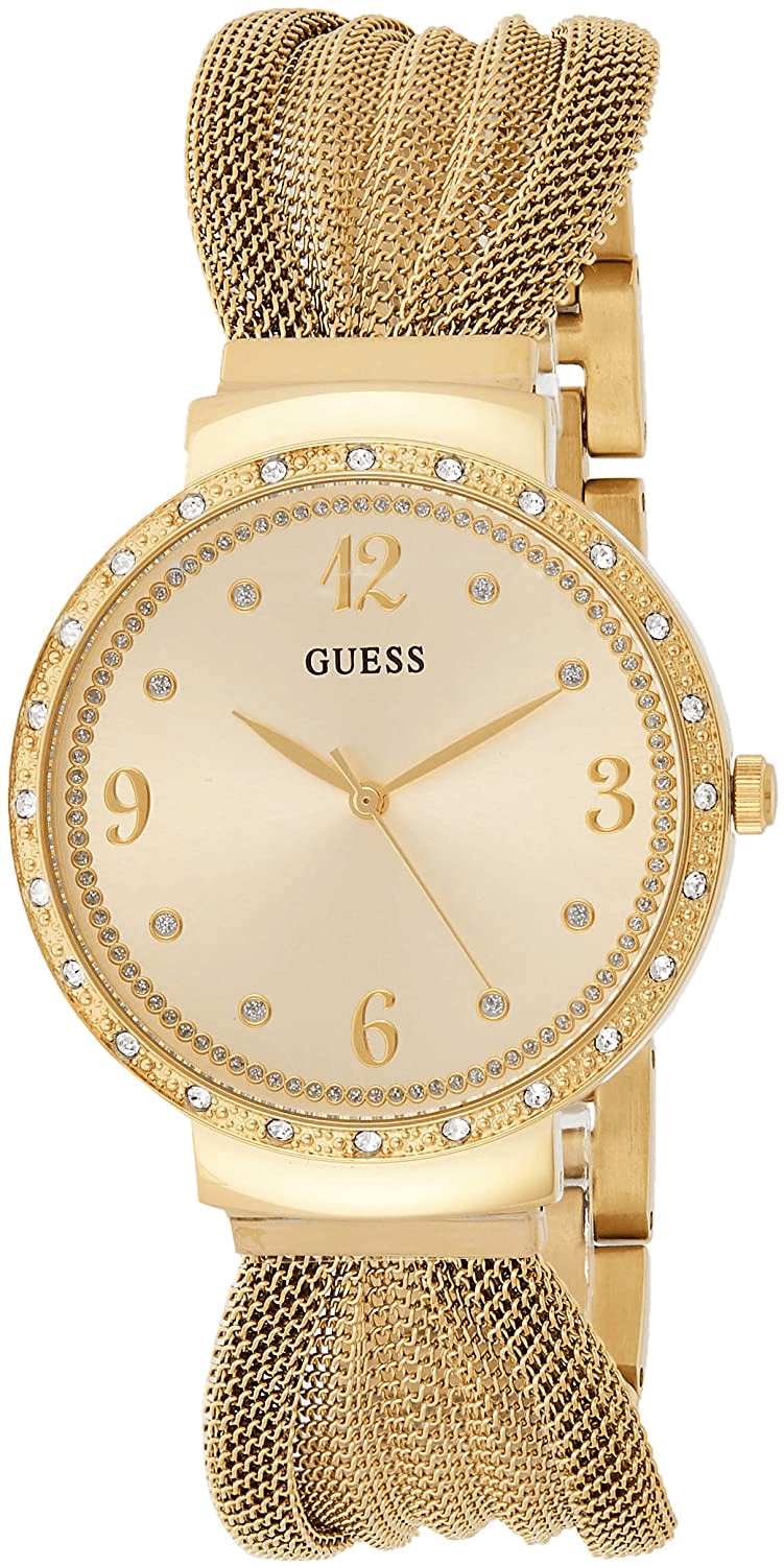Guess Chiffon Gold Dial Gold Mesh Bracelet Watch For Women - W1083L2