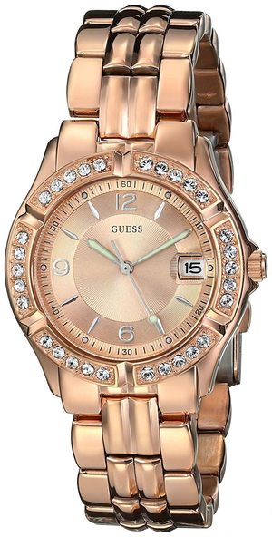 Guess Crystal Diamonds Rose Gold Dial Rose Gold Steel Strap Watch For Women - W11069L1