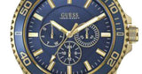 Guess Chaser Multifunction Blue Dial Gold Steel Strap Watch for Men - W0172G5