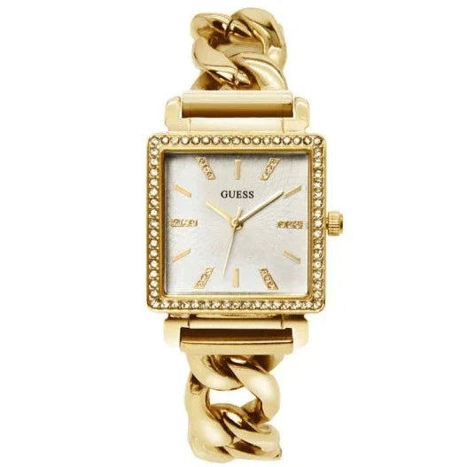 Guess Vanity Diamonds Silver Dial Gold Steel Strap Watch for Women - W1030L2
