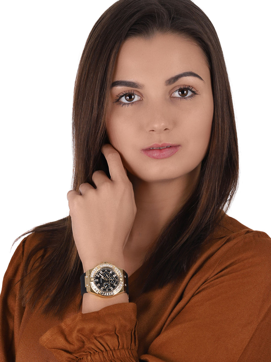 Guess Venus Diamonds Black Dial Black Rubber Strap Watch for Women - GW0118L1
