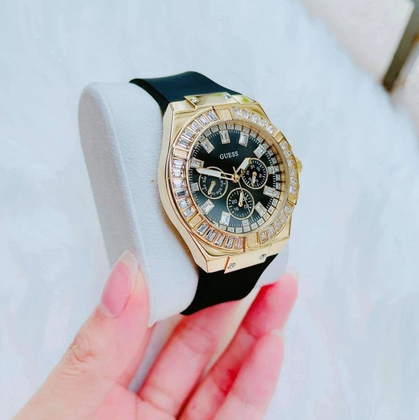 Guess Venus Diamonds Black Dial Black Rubber Strap Watch for Women - GW0118L1