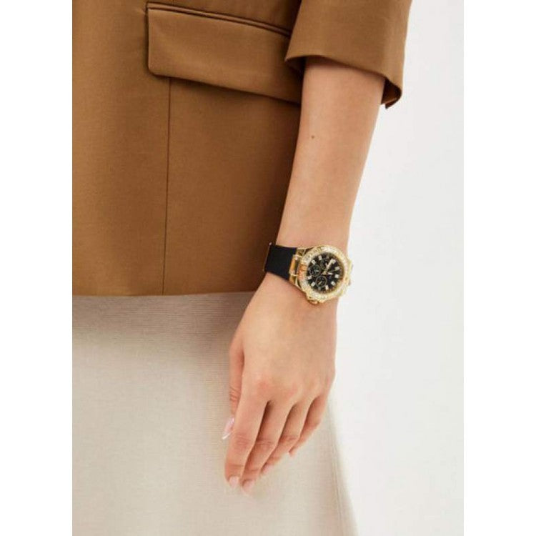 Guess Venus Diamonds Black Dial Black Rubber Strap Watch for Women - GW0118L1