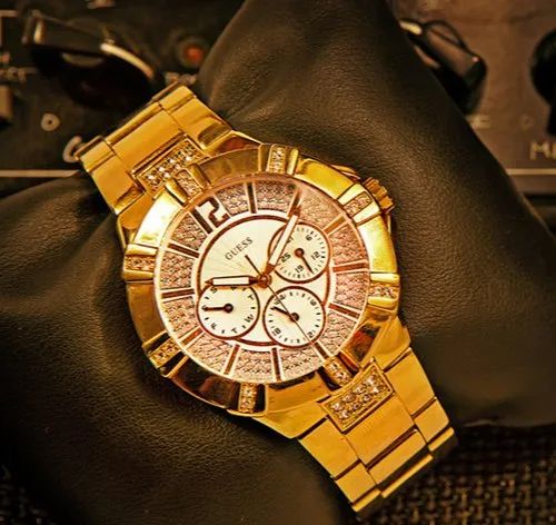 Guess Vista Diamonds Gold Dial Gold Steel Strap Watch for Women - W13573L1