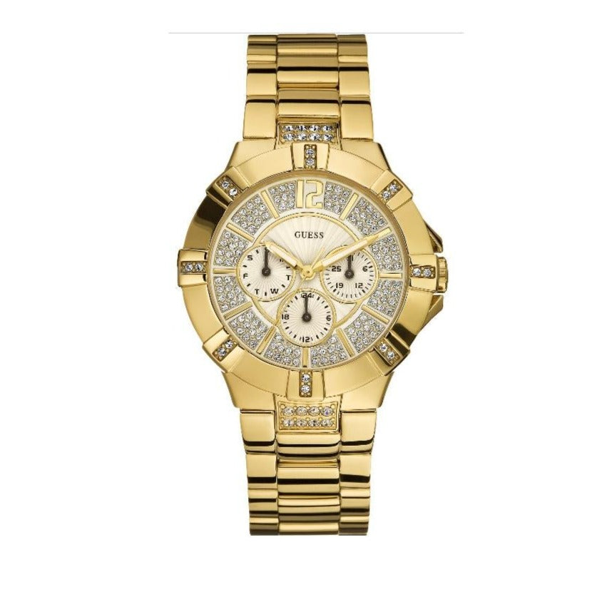 Guess Vista Diamonds Gold Dial Gold Steel Strap Watch for Women - W13573L1