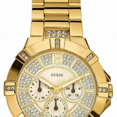 Guess Vista Diamonds Gold Dial Gold Steel Strap Watch for Women - W13573L1