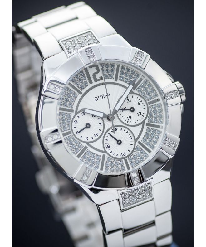 Guess Vista Diamonds Silver Dial Silver Steel Strap Watch for Women - W12080L1