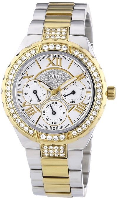 Guess Viva Diamonds Silver Dial Two Tone Steel Strap Watch for Women - W0111L5