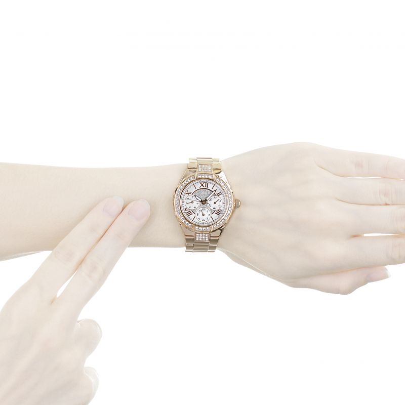 Guess Viva Diamonds White Dial Rose Gold Steel Strap Watch for Women - W0111L3