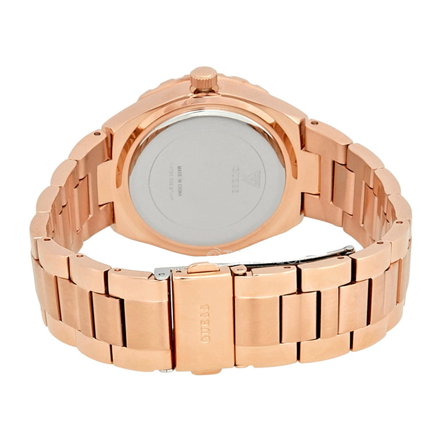 Guess Viva Diamonds White Dial Rose Gold Steel Strap Watch for Women - W0111L3