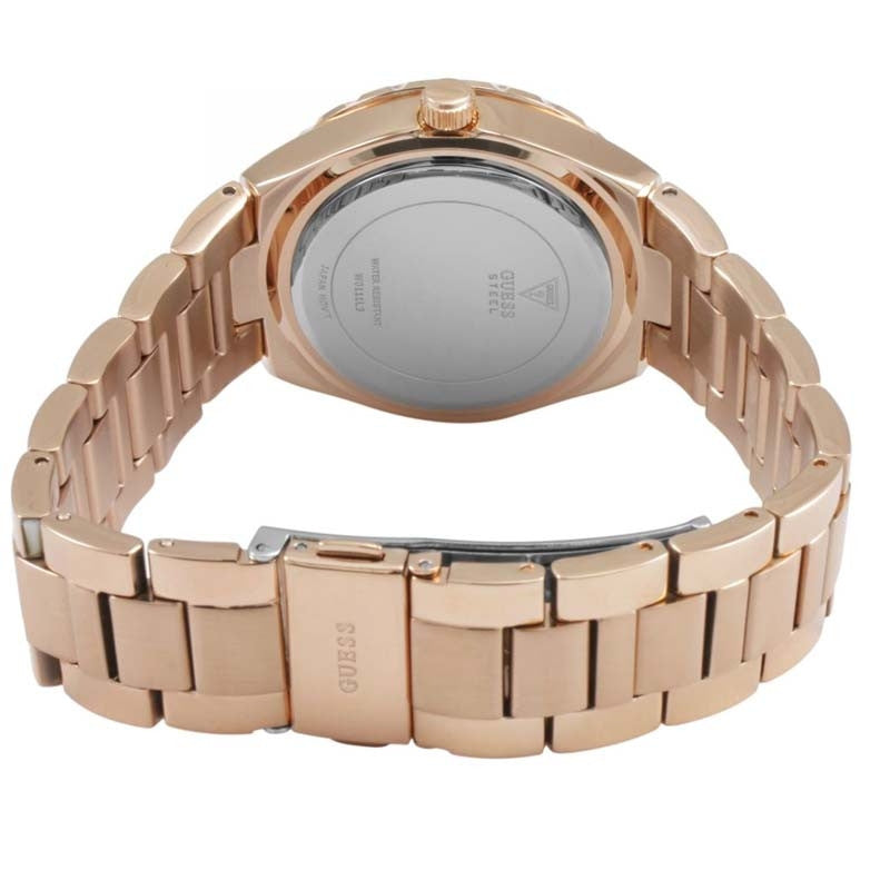 Guess Viva Diamonds White Dial Rose Gold Steel Strap Watch for Women - W0111L3