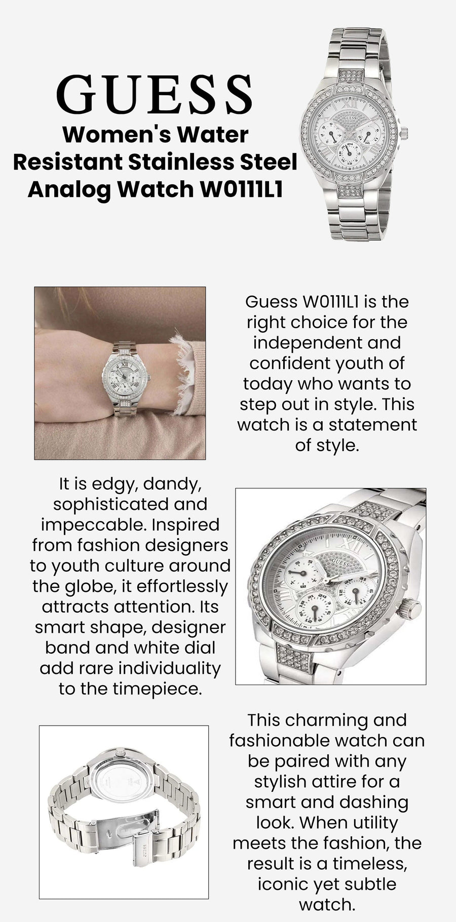 Guess Viva Quartz Silver Dial Silver Steel Strap Watch For Women - W0111l1