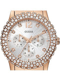 Guess Dazzler Diamonds Silver Dial Rose Gold Steel Strap Watch for Women - W0335L3