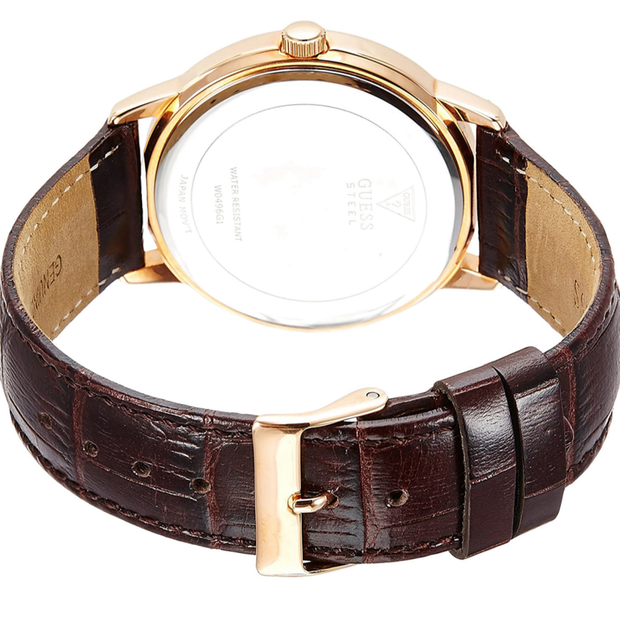 Guess Wafer Quartz Beige Dial Brown Leather Strap Watch For Men - W0496G1