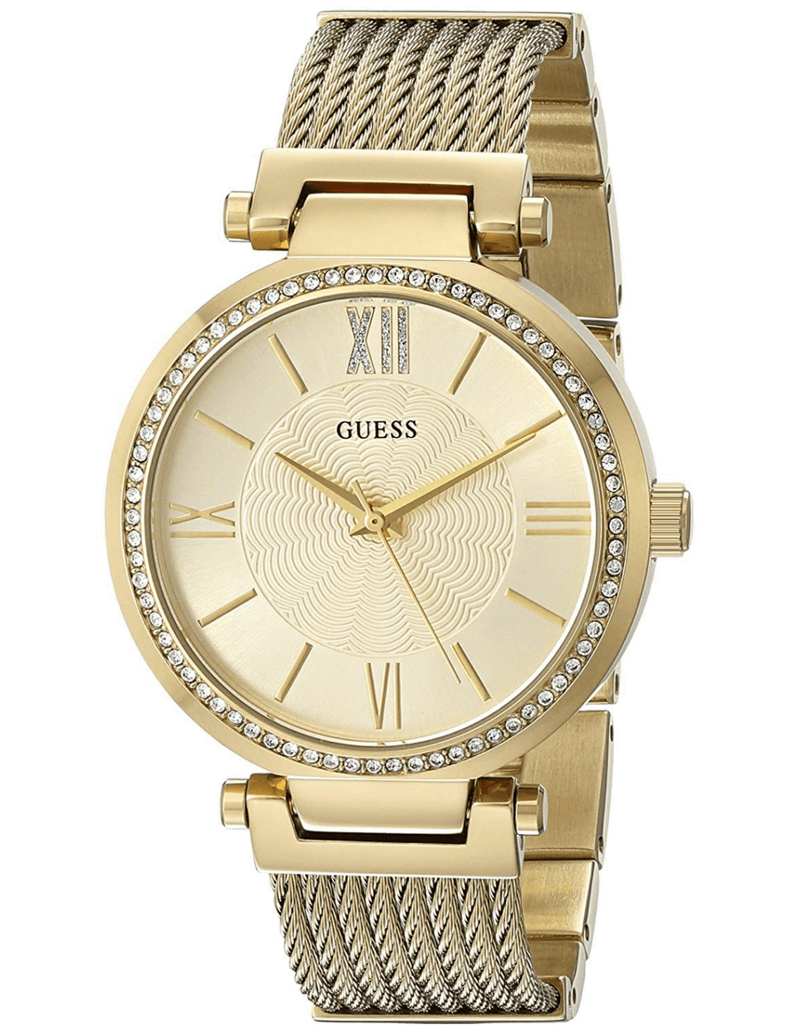 Guess Soho Champagne Dial Stainless Steel Mesh Bracelet Watch For Women - W0638L2
