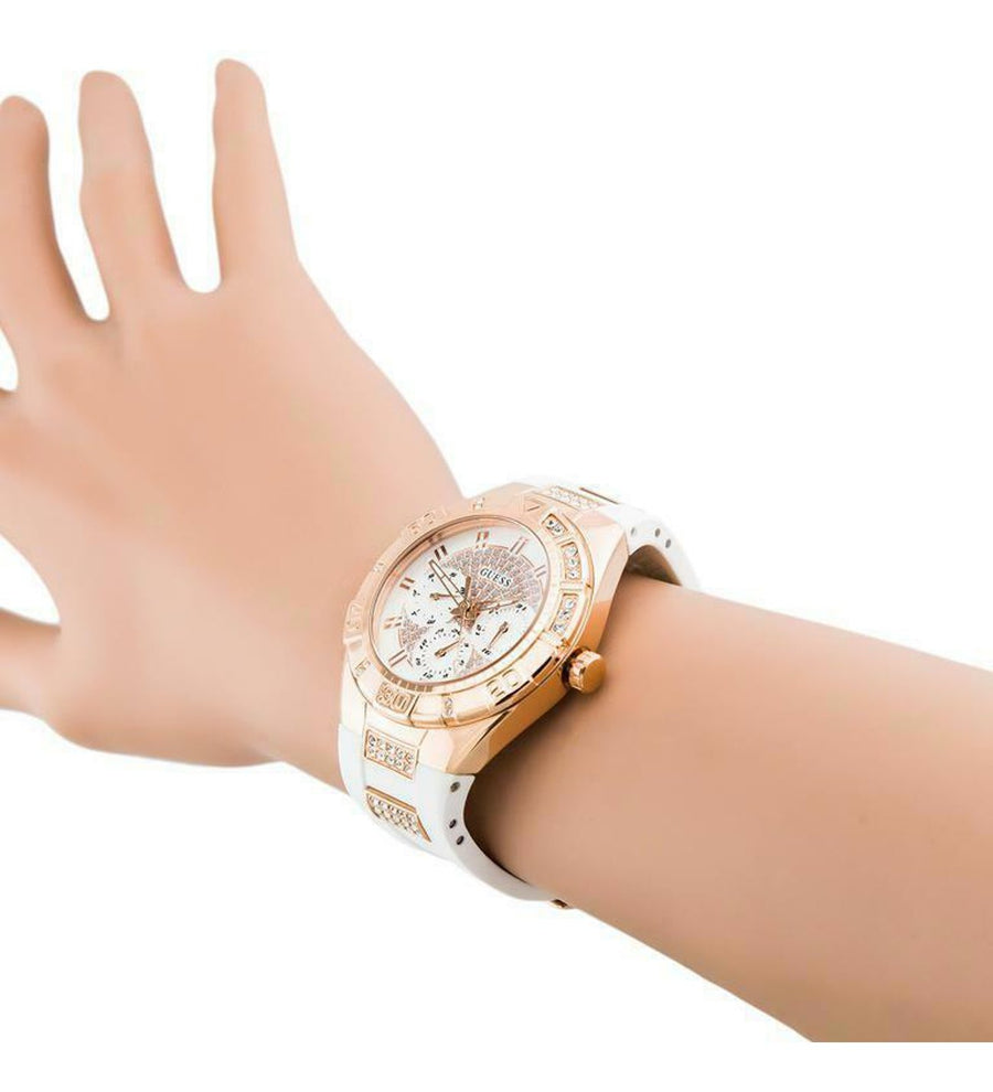 Guess Luna Diamonds White Dial White Rubber Strap Watch for Women - W0653L4
