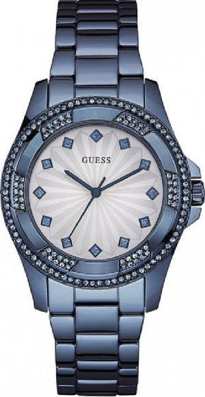 Guess Pinwheel Analog Silver Dial Blue Steel Strap Watch for Women - W0702L1