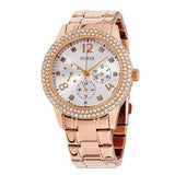 Guess Bedazzle Diamonds Silver Dial Rose Gold Steel Strap Watch For Women - W1097L3