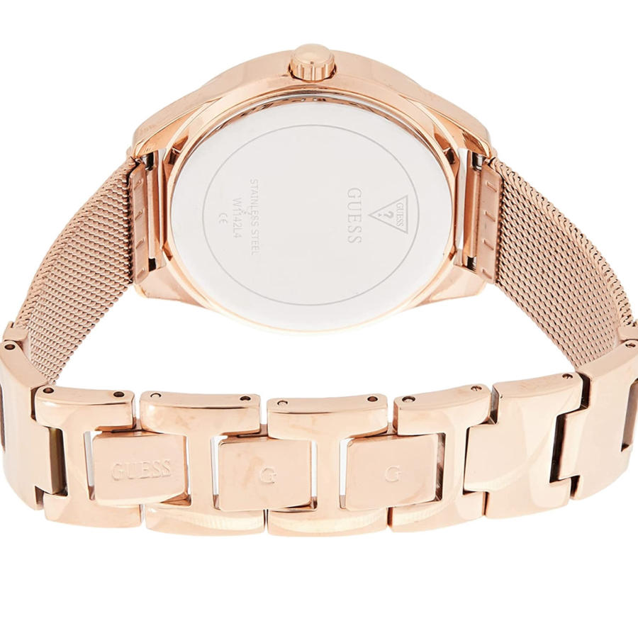 Guess Tri Glitz Quartz Diamonds Rose Gold Dial Rose Gold Mesh Bracelet Watch For Women - W1142L4