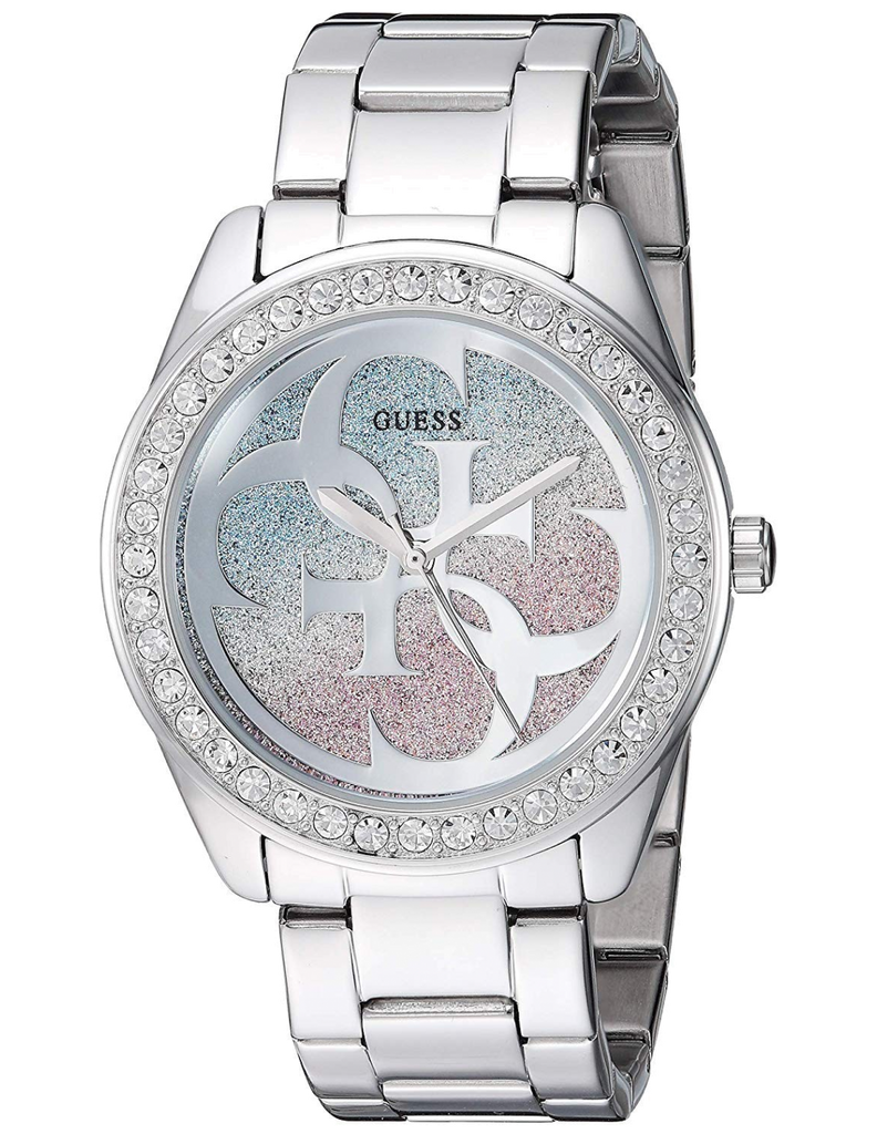 Guess G Twist Diamonds Silver Dial Silver Steel Strap Watch For Women - W1201L1