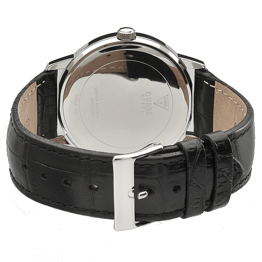 Guess Wafer Analog Black Dial Black Leather Strap Watch For Men - W70016G1