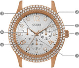 Guess Bedazzle Diamonds Silver Dial Rose Gold Steel Strap Watch For Women - W1097L3