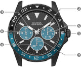 Guess Odyssey Quartz Black Dial Black Leather Strap Watch For Men - W1108G5